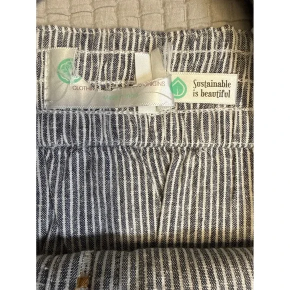 Sustainable Hemp Tencel Dress Fair Trade Coastal Stripe Button Front Pockets L - Picture 2 of 11